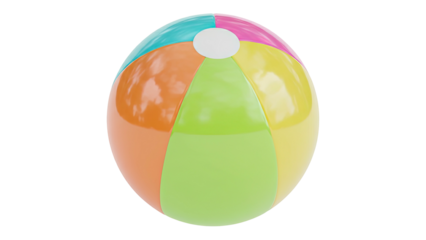 A colorful beach ball with multicolored panels in a 3D rendering on a white background