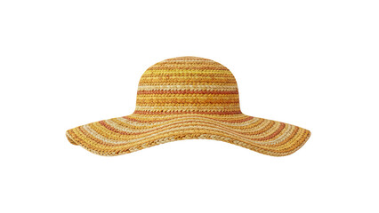 3D rendering of a vibrant yellow and orange striped sun hat on a white background
