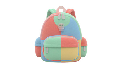 3d rendering of a colorful cartoon backpack with a smiling face on a white background