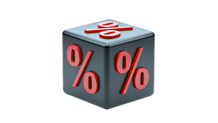 Black Cube with Red Percentage Symbols