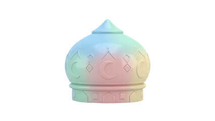 A colorful 3D rendering of an ornate spherical object with pastel hues and intricate designs on a plain white background