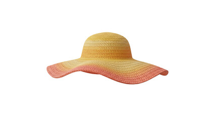 3D rendering of a vibrant yellow sun hat with pink gradient brim on a white background from a front viewpoint