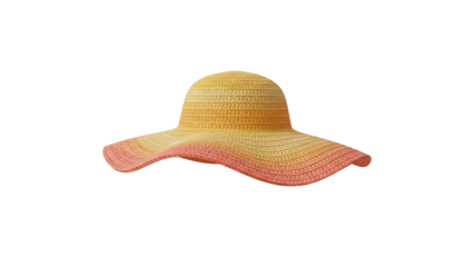 3D rendering of a vibrant yellow sun hat with pink gradient brim on a white background from a front viewpoint