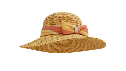 A 3d rendering of a straw hat with a ribbon on a white background