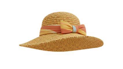 A 3d rendering of a straw hat with a ribbon on a white background