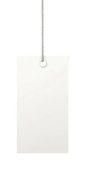 Blank rectangular white tag hanging from a grey string on a black background