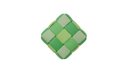 A 3D rendering of a green diamond-shaped object with a checkered pattern on a white background