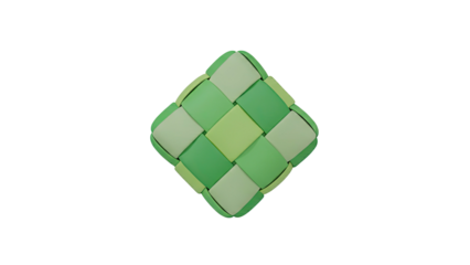 A 3D rendering of a green diamond-shaped object with a checkered pattern on a white background