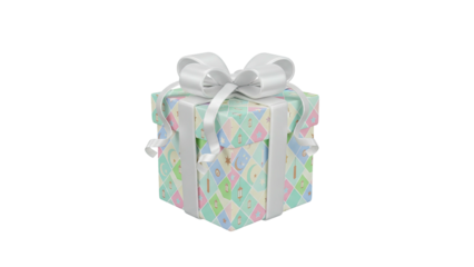 A 3d rendering of a beautifully wrapped gift box with a ribbon on a white background