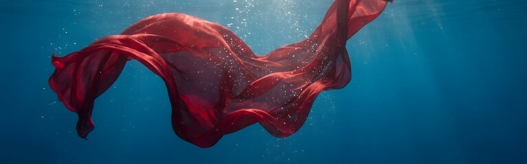 Red Fabric Flowing Underwater with Sunlight