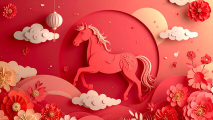 Chinese new year on the circle white color paper cut design.