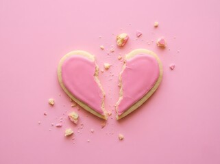 Broken Heart Cookie on Pink Background