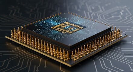 A computer chip with a circuit board background.