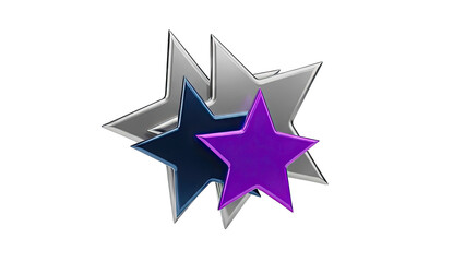 Obraz premium Three Metallic Stars in Silver, Blue, and Purple