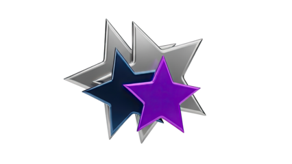 Three Metallic Stars in Silver, Blue, and Purple