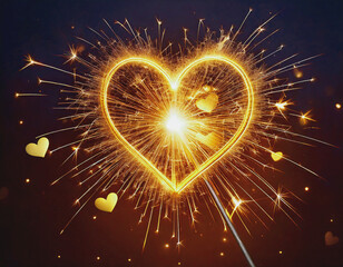 Gold Illuminated Hearts wth Sparkler Effects on Black AI