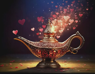 Magical Brass Oil Lamp Producing Hearts AI