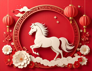 Chinese New Year papercut of the zodiac sign for the Year of the Horse.