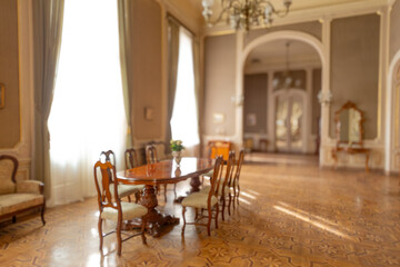 blurred background with a spacious vintage room