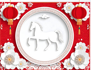 Papercutting banner. Chinese new year of horse zodiac sign