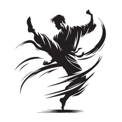 Black Kung FuMartial Arts  Silhouette Vector, High Quality Illustration on White Background © Craftdot