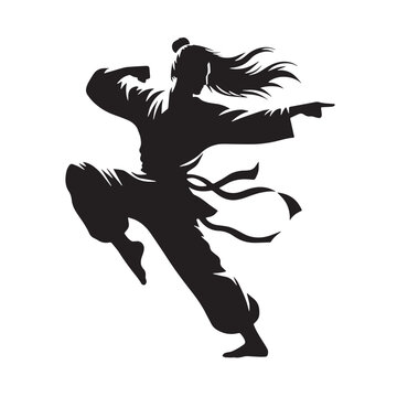 Black Kung FuMartial Arts  Silhouette Vector, High Quality Illustration on White Background