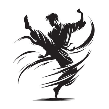 Black Kung FuMartial Arts  Silhouette Vector, High Quality Illustration on White Background