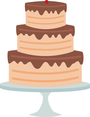 layer chocolate cake with cream. flat illustration