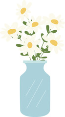 Ornamental flower in jar bottle grass floral nature. flat illustration