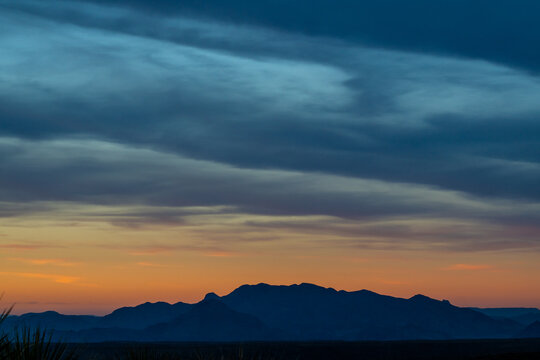 Chisos Mountains Silhouette With Evening Color At Sunset In Big Bend