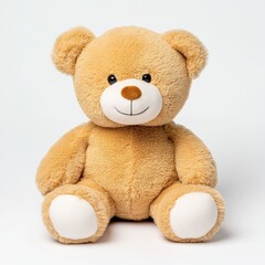 Playful teddy bear studio setting toy photography neutral background close-up view childhood comfort
