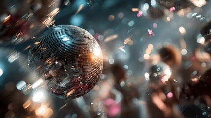 Disco-themed image capturing joy, movement, and a vibrant atmosphere at a party.
