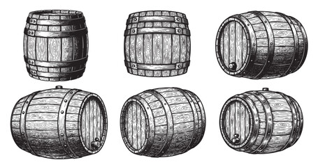 Oak barrel vintage engraving illustration isolated on white background