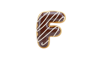 Donut letter F with chocolate icing and white drizzle