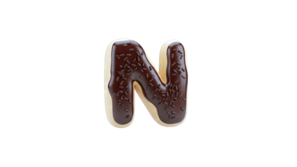 Donut shaped letter N with chocolate glaze and sprinkles
