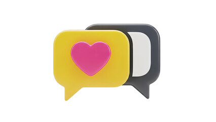 3D Yellow Speech Bubble with Pink Heart and Gray Speech Bubble
