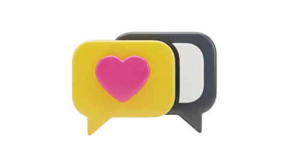 3D Yellow Speech Bubble with Pink Heart and Gray Speech Bubble