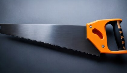 Handsaw with Orange Handle on Dark Surface.