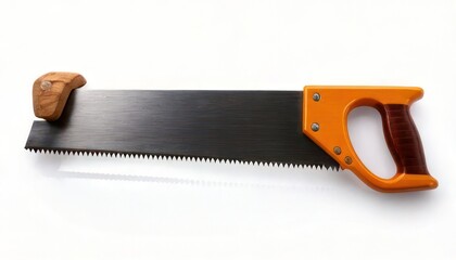 Handsaw with Orange Handle on White Background.