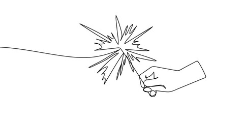 Continuous lines on a transparent background of a stick firework. in single line art illustration. Editable stroke. © Proongnee