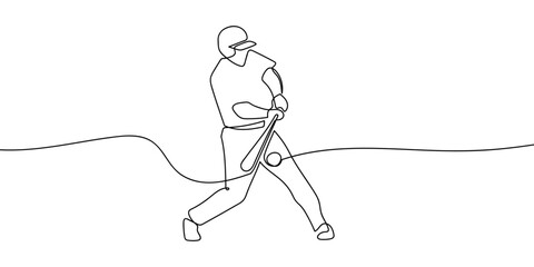Fototapeta premium A continuous line on a transparent background a baseball player hitting a home run. in single line art illustration. Editable stroke.
