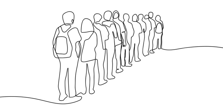A continuous line on a transparent background a group of people standing in line. Social concept illustration. in single line art illustration. Editable stroke.