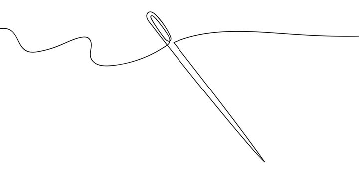 A continuous line on a transparent background of a sewing needle. in single line art illustration. Editable stroke.