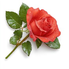 Close-up of dewy red rose flower against white background nature photography floral beauty minimalist design