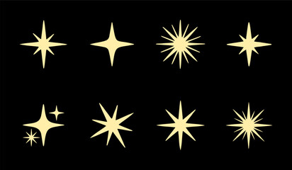 Collection of shining stars on a black background