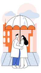 Couple Sharing Umbrella on Rainy City Street