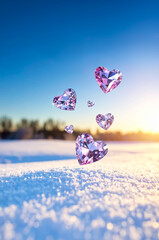 雪とハート型のダイヤ | Snow and heart-shaped diamonds Generative AI