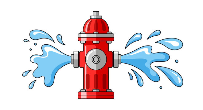 A red fire hydrant spews blue water to the left and right