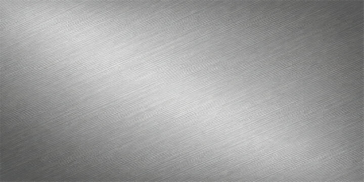 Shiny brushed metal texture background featuring a silver stainless steel plate surface with a light metallic gray pattern and textured aluminum material backdrop