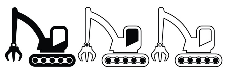 Excavator machines in different styles for construction projects,Excavator, icon in line design. Excavator, construction, heavy equipment, digger, machine, earth mover,Excavator Filled flat icons  © Welcome